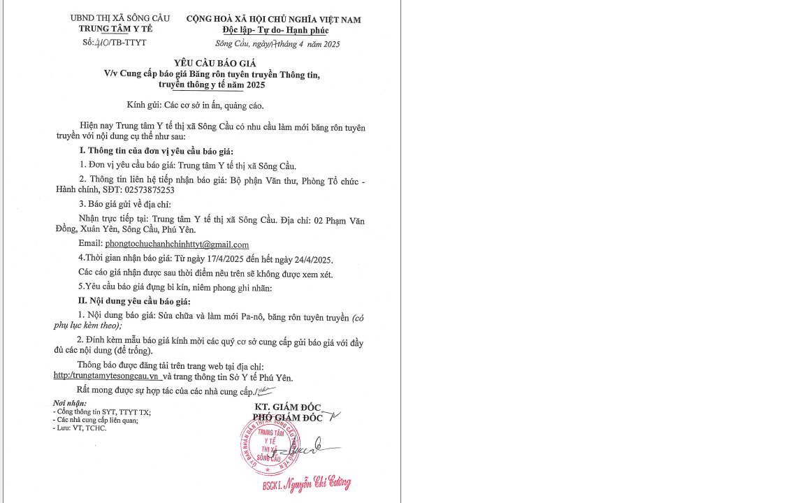 Thông báo báo giá in ấn tuyên truyền thông tin